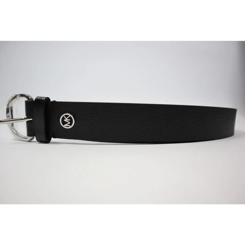 MICHAEL Michael Kors Black Genuine‎ Leather Belt with Silver MK Size L